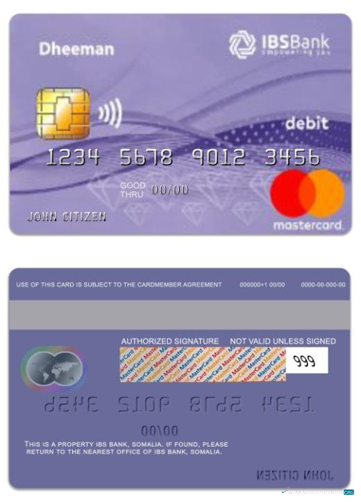 Download Somalia IBS Bank Daheem debit mastercard Photoshop template